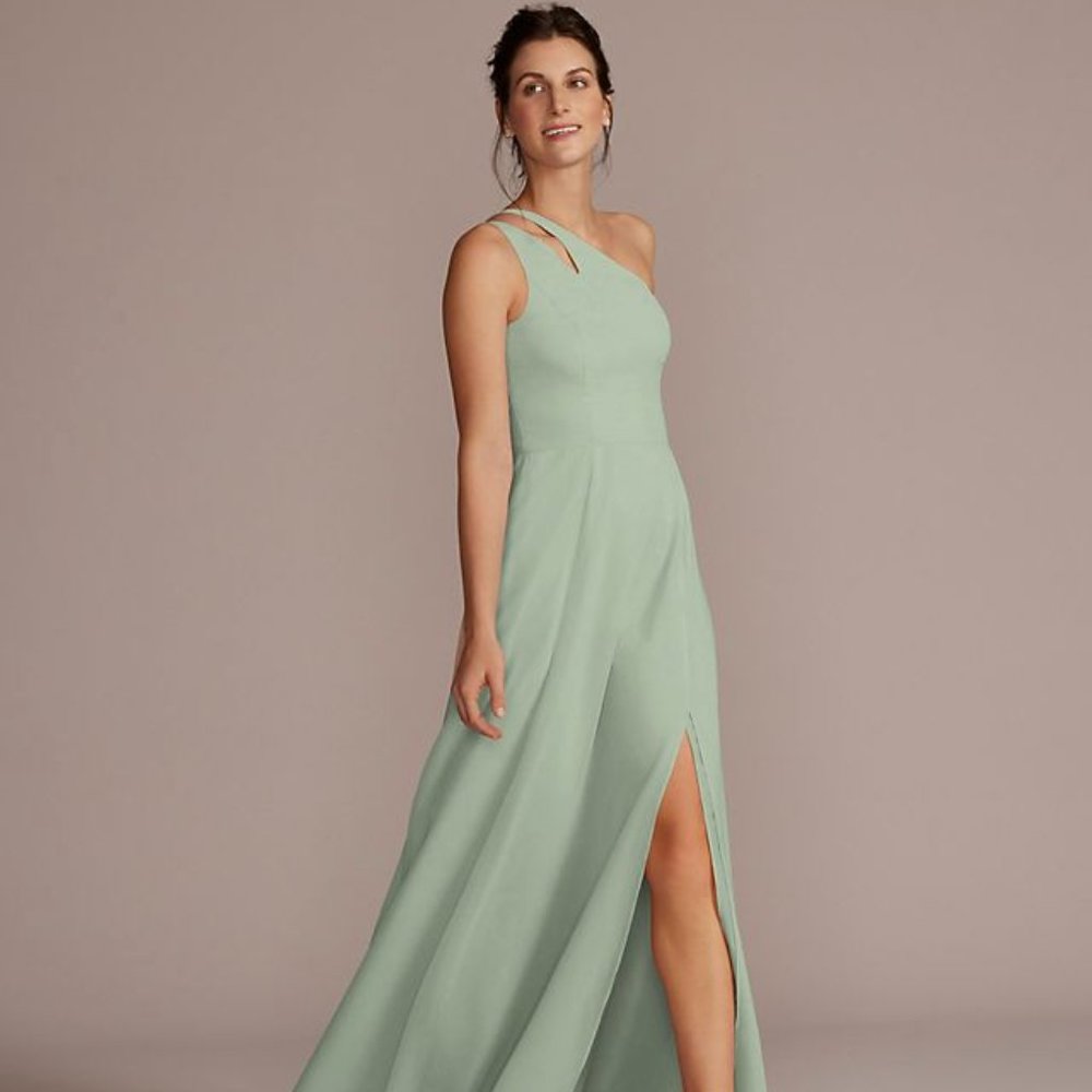 COPY - Bridesmaid Dress - Chiffon One Shoulder CutOut - Dusty Sage